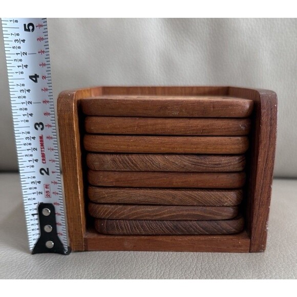 Vintage Goodwood Genuine Teak 9 piece Coaster Set Mid Century Modern - Picture 4 of 8